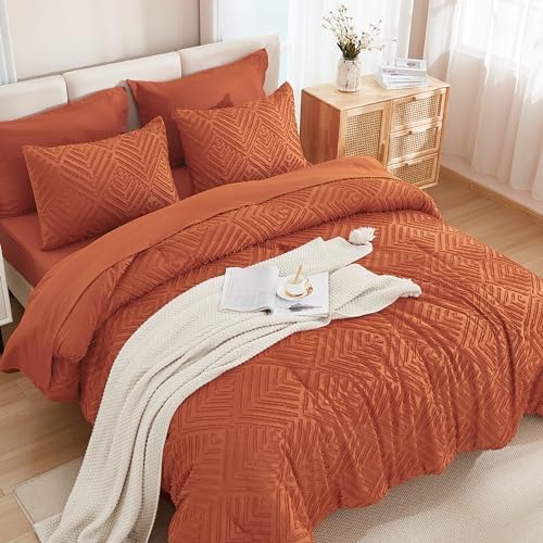 Andency Oversized Queen Comforter Set 7 Pieces, Burnt Orange