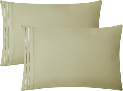 Clara Clark Bed Sheets, Premier 1800 Series 4 Piece Bed Sheet Set, Deep Pocket, Wrinkle, Fade, Stain Resistant, Luxury Soft Bedding Sheets & Pillowcases, Split King, Sage Green
