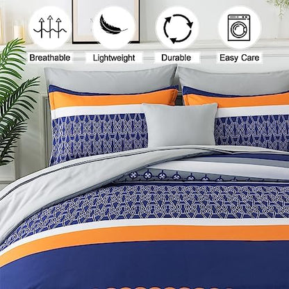 Anibedding 8 Pieces Bed in a Bag,Striped Comforter Set Queen Size