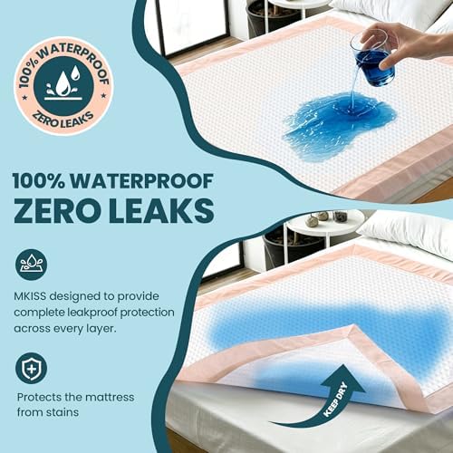 MKISS Extra Large Bed Pads with Adhesive Strips 40" x 36" 50 Count