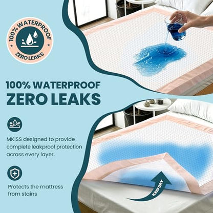 MKISS Extra Large Bed Pads with Adhesive Strips 40" x 36" 50 Count