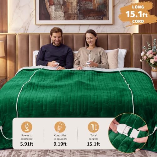 Heated Electric Blanket Queen Size, Dual Control, 84" x 90", Moss