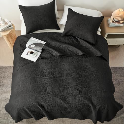 akkialla King Quilt Bedding Set,Black Ultrasonic King/Cal King Quilt Set,Lightweight Soft Bedspread Coverlet,Modern Style Coin Pattern Bed Cover for All Seasons,3 Piece(1 Quilt,2 Pillow Shams)