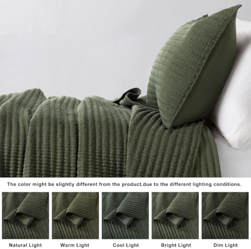 WDCOZY Olive Green California King Size Quilt Set, 3 Pieces 118x106 inches