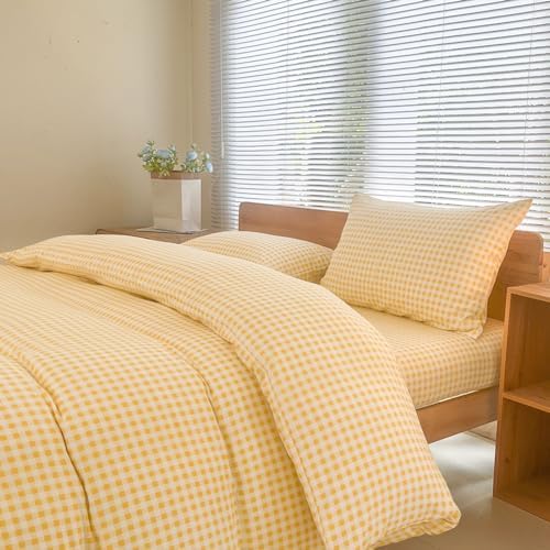 NSNLGSGC Yellow Gingham Duvet Cover Set, Twin