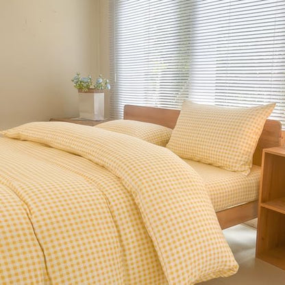 NSNLGSGC Yellow Gingham Duvet Cover Set, Queen