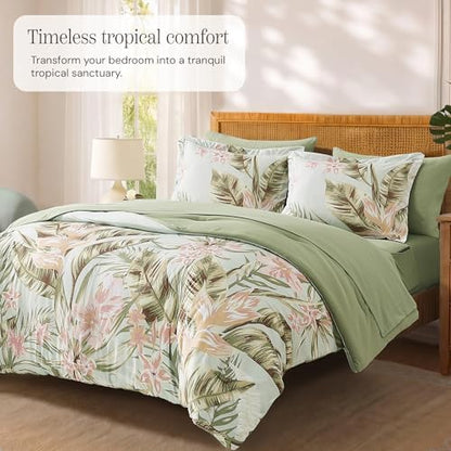 BLOOMHAVEN Queen Comforter Set-7 Pieces Green Floral Bed in a Bag Queen