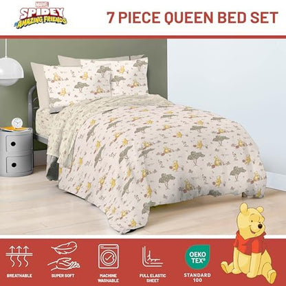 Jay Franco Kids Bed Set, Beige, Winnie The Pooh, 7 Piece Queen
