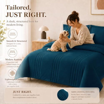 CozyLux King Size Comforter Set Lyons Blue- 7 Pieces Bed in a Bag