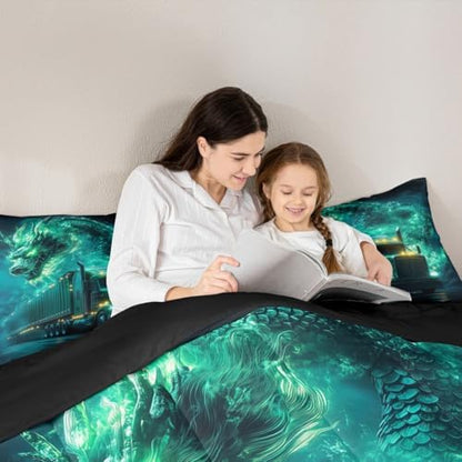 Western Dragon Kids Comforter Set King Size,Truck Vehicle Car Smoke Trippy Bedding Set,Girls Boys Room Decor,Chinese Dragon Magical Quilt Comforter,Black Retro Duvet Insert,2 Pillowcases