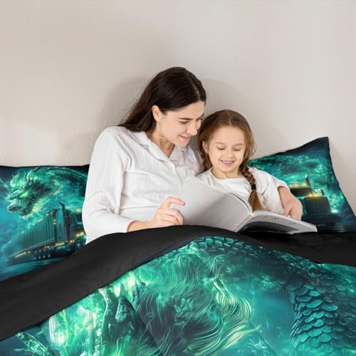 Western Dragon Kids Comforter Set Twin Size,Truck Vehicle Car Smoke Trippy Bedding Set,Girls Boys Room Decor,Chinese Dragon Magical Quilt Comforter,Black Retro Duvet Insert,1 Pillowcase