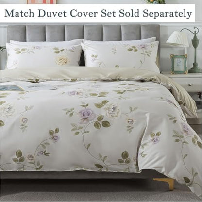 FADFAY Queen Sheets Set Percale Cotton Floral Bed Sheets Deep Pocket Fitted Sheet, Luxury Vintage Roses Floral Printed Shabby Bedding for All Season,Super Soft Crisp & Breathe,4pcs