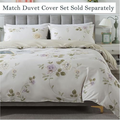 FADFAY King Sheets Set Percale Cotton Floral Bed Sheets Deep Pocket Fitted Sheet, Luxury Vintage Roses Flower Printed Shabby Bedding for All Season,Super Soft Crisp & Breathe,4pcs