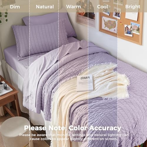 HYMOKEGE Lavender Twin XL Comforter Set Seersucker 5 Pieces, All Season Luxury Bed in a Bag for Bedroom, Bedding Set with Comforter, Sheets, Pillowcase & Sham