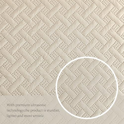 FLYMME Queen Quilt Bedding Set Beige Lightweight Bedspreads Full Size,Soft Microfiber Bed Coverlet for All Season (1 Quilt, 2 Shams)