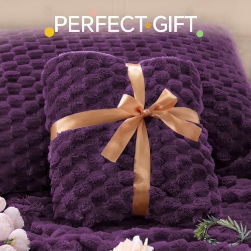 BEDELITE Fluffy Queen Comforter Set, Purple Fleece Bed Set 3 Pieces