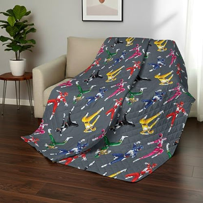 Northwest Power Rangers Rangers Go Full/Queen Quilted Blanket, Comfy Throw, Adults Boys Girls, Soft Lightweight Bedding for Bed, or Couch, 90 x 90 inches