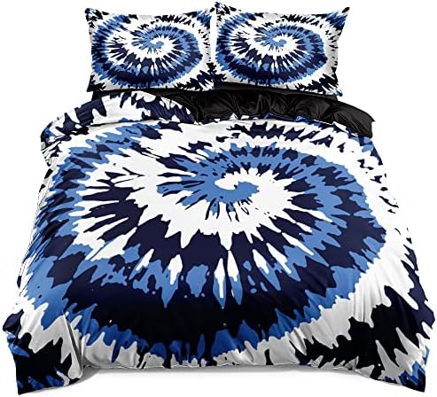 Tie Dye Duvet Cover Set King Size Tie Dye Purple Blue Bed Set Boys and Girls Comforter Cover and Pillow Shams for Women Decor Bedroom