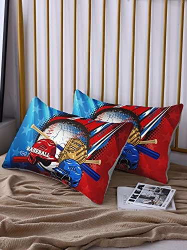 HOSIMA Boys Teens Baseball Bedding Set Queen,1 Fitted Sheet+2 Pillowcases.