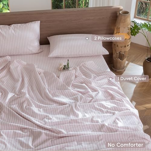 MooMee Striped Duvet Cover Set 100% Washed Cotton Linen Like Full