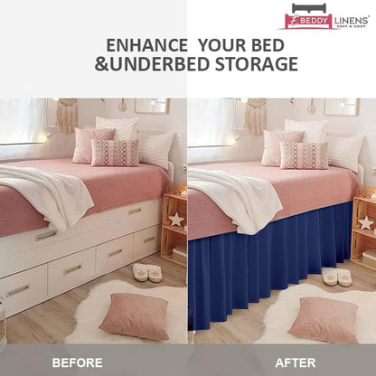 eBeddy Linens Split Corner Dust Ruffle Dorm Bed Skirt Twin XL – 34 Inch Drop, 100% Microfiber, Extra Long Bed Skirt for College Dorm, Platform Style, Lake Blue Solid, Hidden Storage Solution, Easy Fit