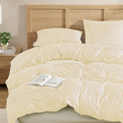Andency Gingham Duvet Cover King Size, Yellow Checkered Plaid Bedding Set, 3 Pieces Soft Prewashed Microfiber Comforter Cover with Zipper Closure & Corner Ties