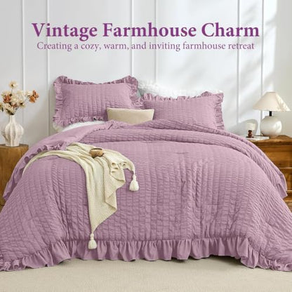 JOLLYVOGUE Dusty Purple Full Comforter Set,3pcs Seersucker Comforters Full