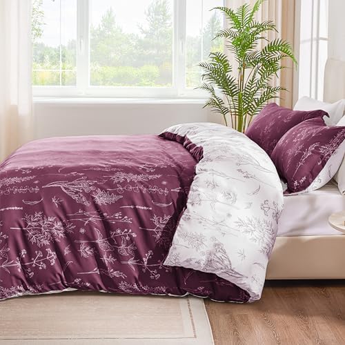 Love's cabin Vintage Rose Comforter Set King - King Size Comforter Set, 3 Pieces Cute Floral Bedding Sets for All Seasons,1 Soft Reversible Botanical Flowers Comforter and 2 Pillow Shams