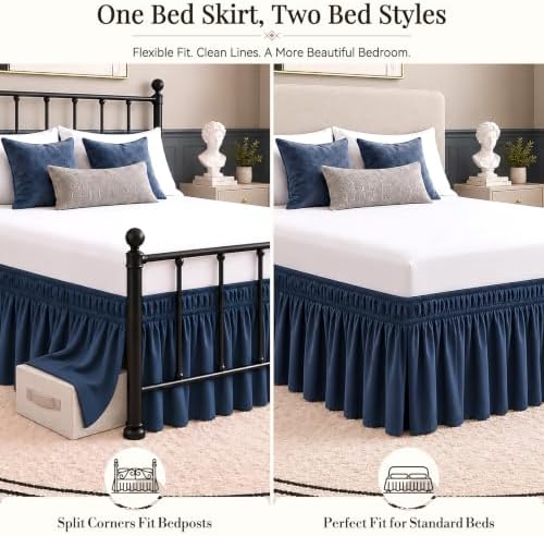 RIMELA Bed Skirt with Split Corners, Twin, 15 Inch Drop, Navy Blue