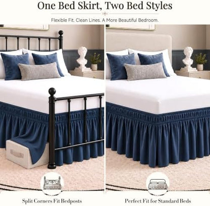 RIMELA Bed Skirt with Split Corners, Twin, 15 Inch Drop, Navy Blue
