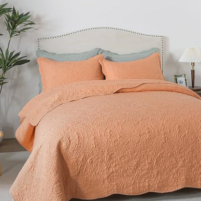 HoneiLife Quilt Sets King Size - 3 Piece Microfiber Bedspreads Reversible Coverlet Lightweight Bedcover Damask Pattern Bedding Sets All Season Quilts
