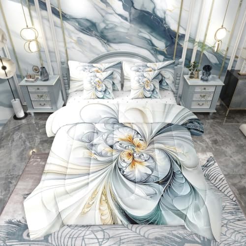 Erosebridal Marble Floral Bedding Set for Kids Teens,Abstract Art Comforter Set Full Size,Gradient Tie Dye (Comforter+Fitted+Flat Sheet+2 Pillowcases+2 Throw Pillow Covers) 7 Pieces Bed Set
