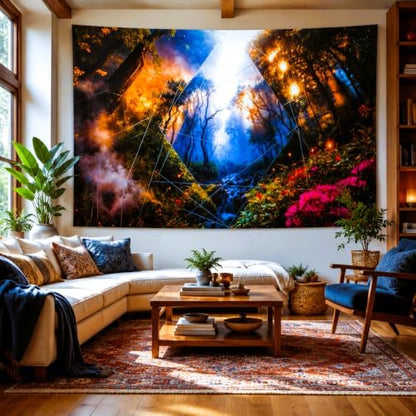 Delur Forest Tapestry Tree of Life Misty Tropical Rainforest Tapestry Wall Hanging Mystical Colorful Spiritual Psychedelic Nature Landscape Headboard for Bedroom Living Room Home Decor (59.1" x 78.7")