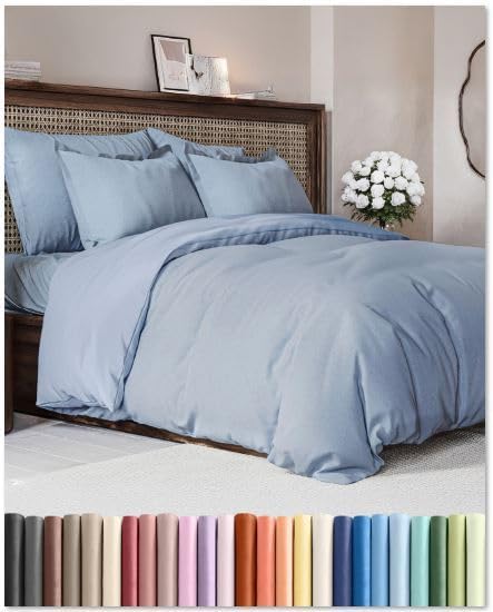 Duvet Cover Full Size Set - Extra Soft Full Duvet Cover 80" x 90" with 2 Pillow Shams - Hotel Luxury, Easy Care & Fade Free with Zipper Closures & Ties - Comfy, Cozy and Breathable (Heathered Blue)
