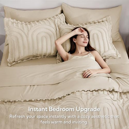 MR&HM Boho Comforter Set Full 7 Pcs, Linen Western Arch Tufted Bedding Set
