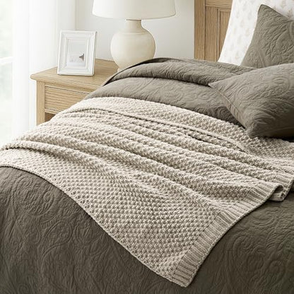EVERGRACEHOME Chunky Chenille Knit Throw Blanket, 60 x 80, Warm Gray