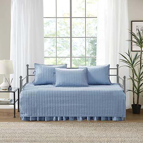Comfort Spaces Daybed Cover- Luxe Double Sided -Quilting, All Season Cozy Bedding with Bedskirt, Matching Shams, 75'x39' Blue 5 Piece