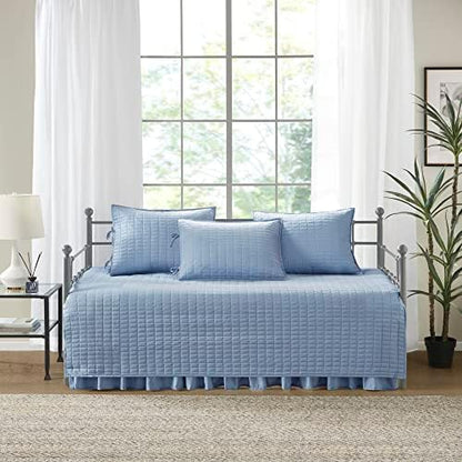Comfort Spaces Daybed Cover- Luxe Double Sided -Quilting, All Season Cozy Bedding with Bedskirt, Matching Shams, 75'x39' Blue 5 Piece