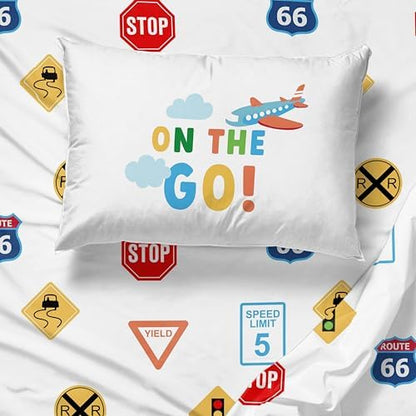 Sunny Side Up On The Go Full Sheet Set - 4 Piece Kids Bedding Set Includes Pillow Cover - Super Soft Vehicles Microfiber Sheets