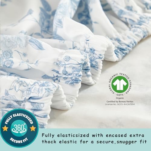 Brandream French Country Toile Crib Bedding Set for Girls Vintage Blue Grandmillennial Toile Floral Print 100% Cotton Baby Girl Nursery Bedding - 3 Pieces Ruffles Quilt,Toile Crib Sheet,Crib Bed Skirt