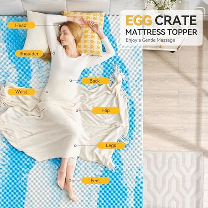 SINWEEK 2 Inch Egg Crate Memory Foam Mattress Topper King Size, Soft Mattress Pad for Back Pain Relief, Bed Topper, CertiPUR-US Certified, Blue
