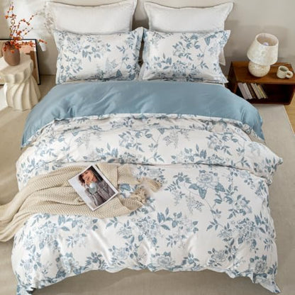 OAITE Twin Duvet Cover Set 3pcs 100% Cotton 600 Thread Count Floral