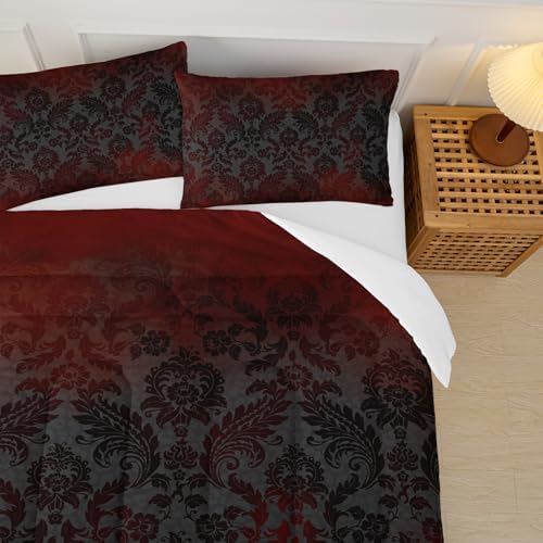 Paisley Floral Comforter Queen Size,Gothic Kids Comforter Set,3Pcs Bedding Set Printed Comforter with 2 Pillowcases,Down Alternative,Soft and Lightweight,for All Seasons