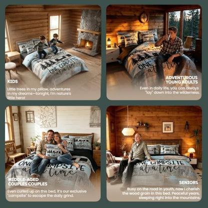 Erosebridal 7 - Piece King Comforter Set with 2 Pillowcases, RV Camper Bedding Set for Kids Teens Adult Men Retro Wood Camp Camper Bed in a Bag with Flat Sheet, Fitted Sheet Rustic Farmhouse Decor