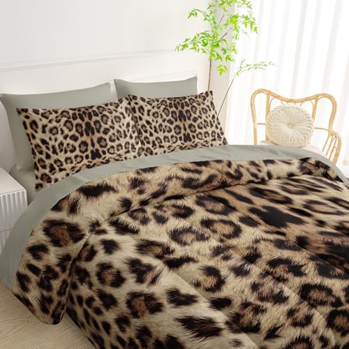 QOOMO Leopard Print 7 Pieces Comforter Set Twin Size,Cheetah Bedding Set