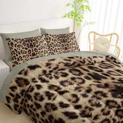 QOOMO Leopard Print 7 Pieces Comforter Set Twin Size,Cheetah Bedding Set