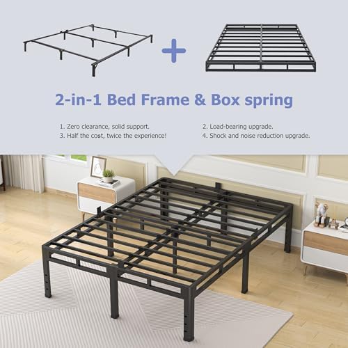 NKZ Full Size Metal Platform Bed Frame, 24 Inch Dual-Layer Heavy Duty Base