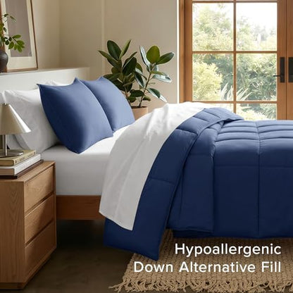 Bare Home Comforter Set - 1800 Ultra Soft (Oversized King, Dark Blue)