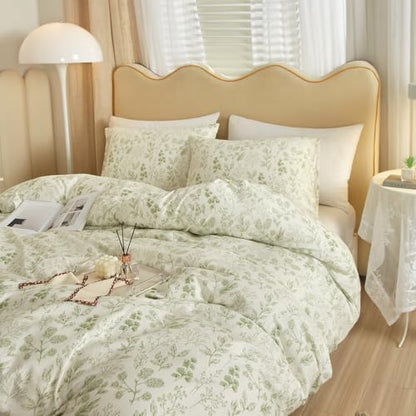 Garden Style Green Floral Comforter Set Twin XL Size Soft Fluffy Microfiber Chic Floral Printed Bedding Comforter Vintage Botanical Flowers Comforter for All Seasons Cottagecore Twin XL Comforter Set