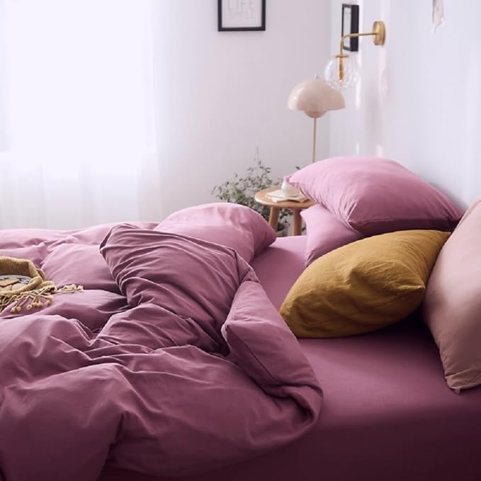 Purple Bedding Duvet Cover Twin XL 3 Pieces Pale Mauve Duvet Cover Boho Solid Bedding Set Luxury Soft Jersey Knit Cotton Comforter Cover with 2 Pillowcases Breathable Soft Mauve Color Bedding Set